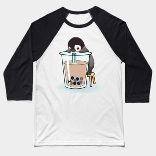 Happy emperor penguin chick with bubble tea Baseball T-Shirt